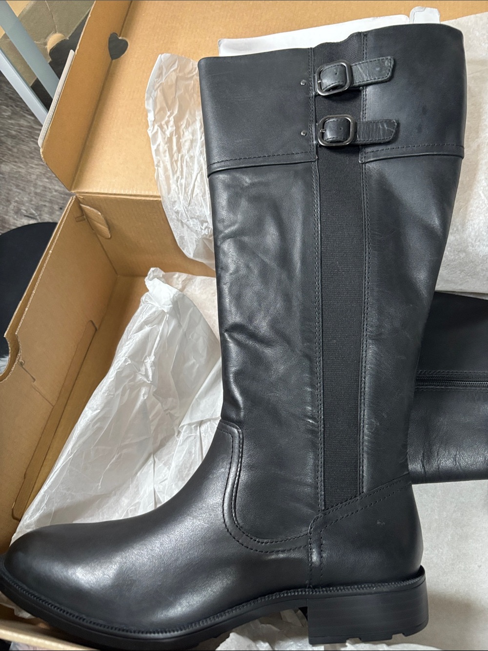 Clarks Black Leather  Riding Boots with Buckle Straps - Picture 2 of 5
